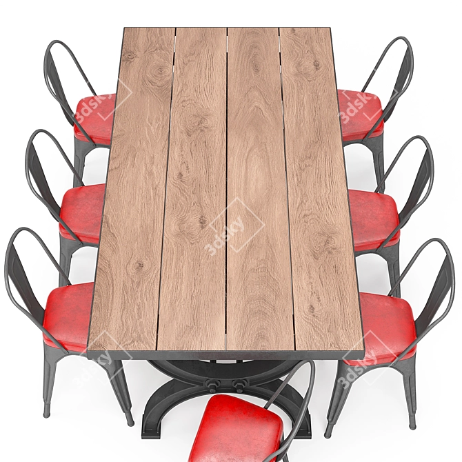 Tolix Style Metal Dining Set 3D model image 2