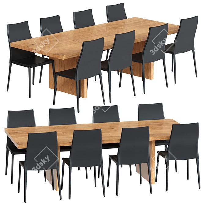 Elegant Pianka Chair & Wood Table Set 3D model image 1