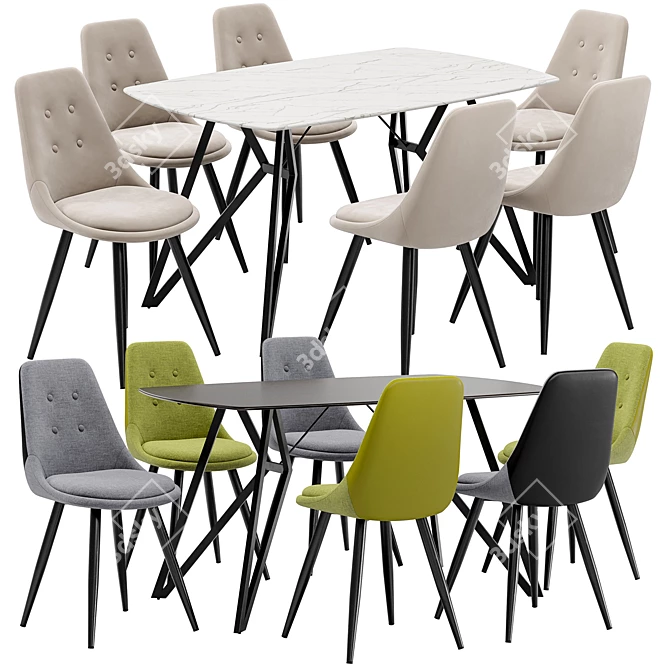 Modern Dining Set: Sky8764 Chair and Denver Table 3D model image 1