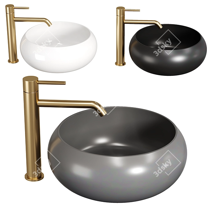 Elegant Matte Grey Counter Top Basin 3D model image 1