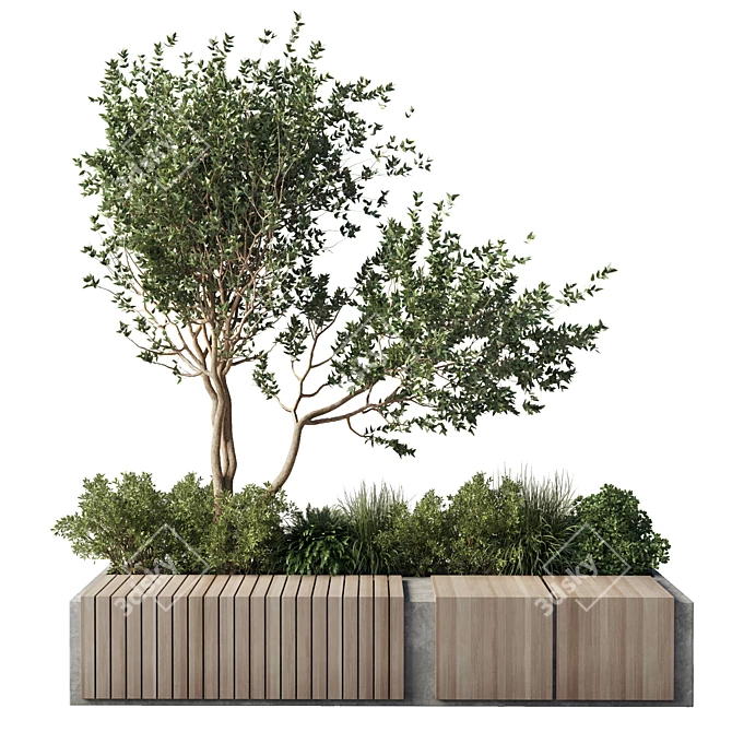 Eco-Friendly Urban Benches with Greenery 3D model image 1