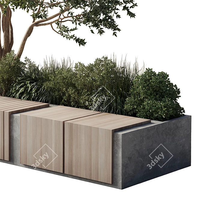 Eco-Friendly Urban Benches with Greenery 3D model image 5