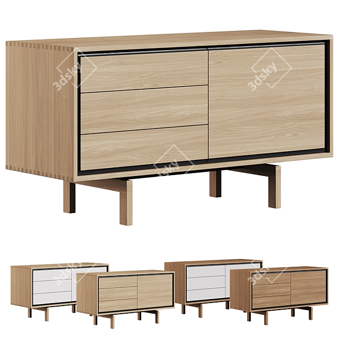 Flow Oak Chest of Drawers 3D model image 1