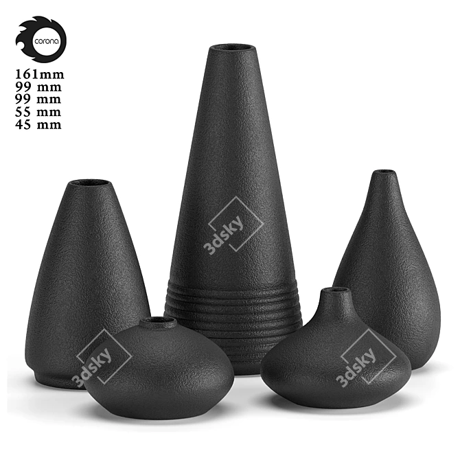 Japanese-inspired Black Decorative Vases 3D model image 1