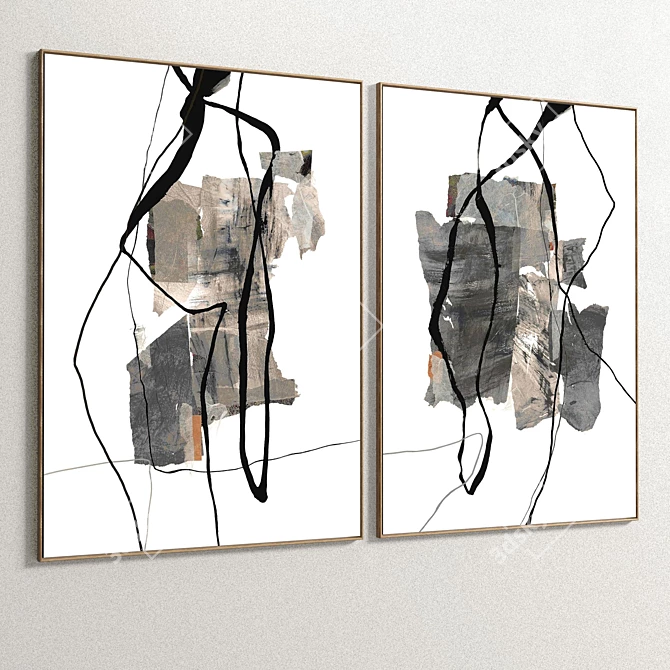 Dual Frame: Plaster & Wood Blend 3D model image 5