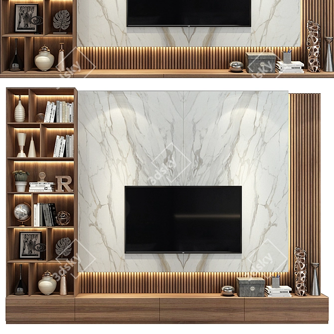 Elegant TV Wall Design 3D model image 1