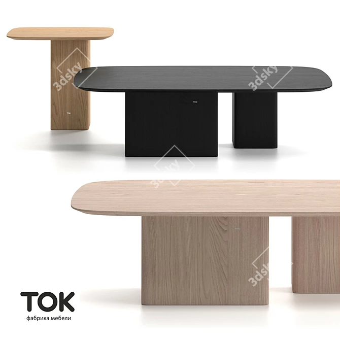 Nori Oak Coffee Tables with Customizable Tops 3D model image 1