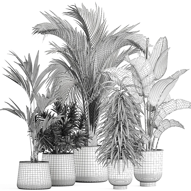 Tropical Plant Collection in Metal Vases 3D model image 7