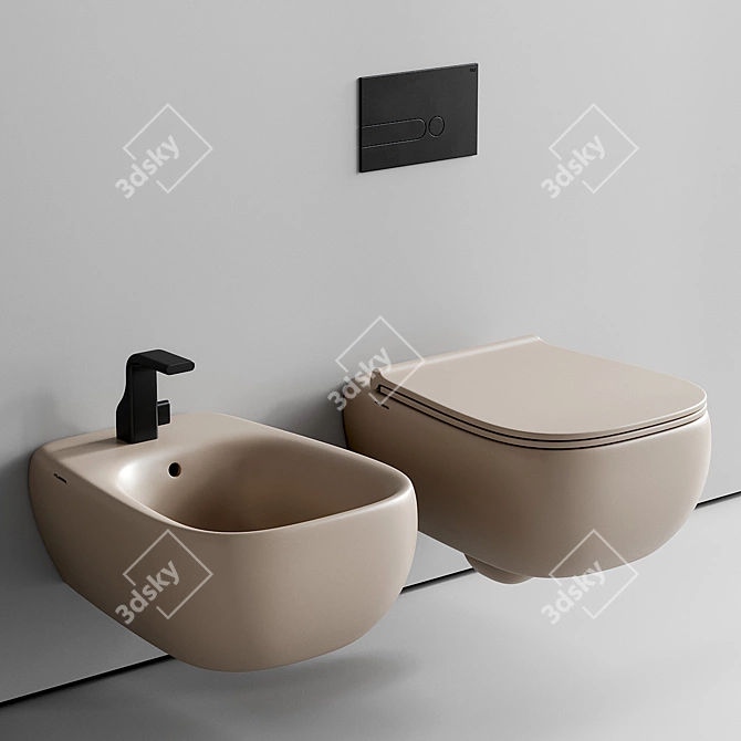 Fluo Wall-Hung WC & Bidet Set 3D model image 2