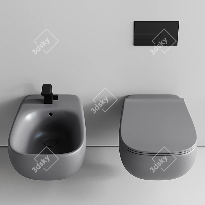 Fluo Wall-Hung WC & Bidet Set 3D model image 4