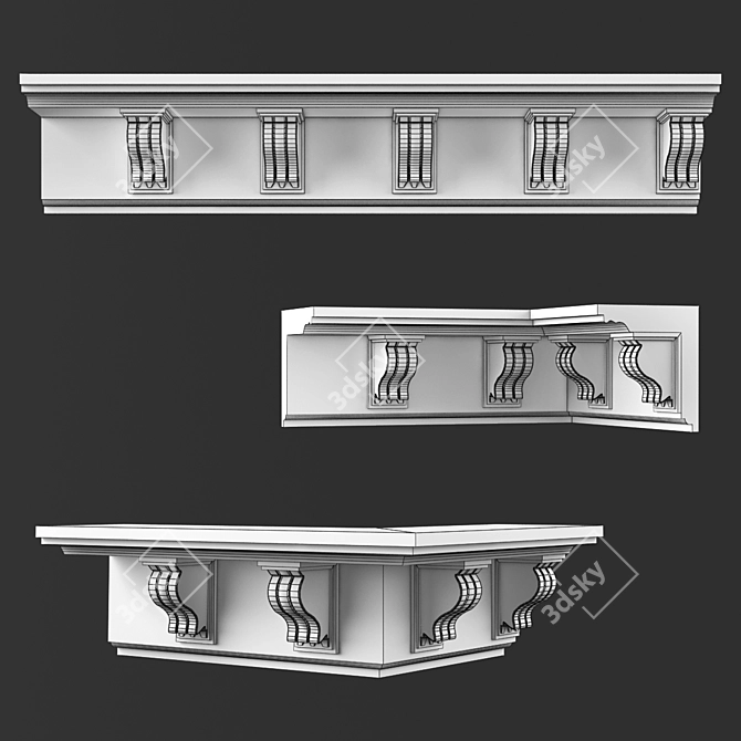 Elegant Ceiling Cornice K160 3D model image 2