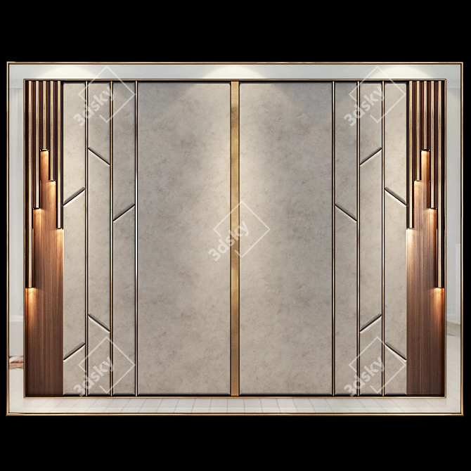 Elegant Wood and Metal Wall Panels 3D model image 1