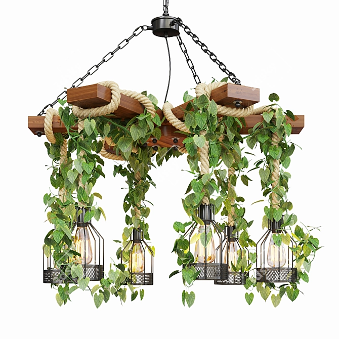 Modern Wood & Rope Ceiling Lamp 3D model image 2