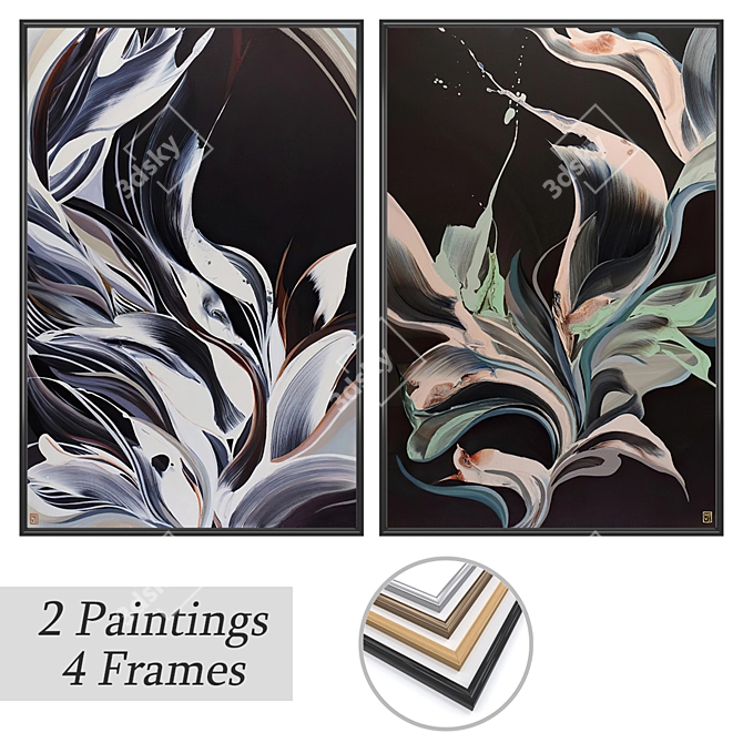 Elegant Art Set with Multiple Frames 3D model image 1