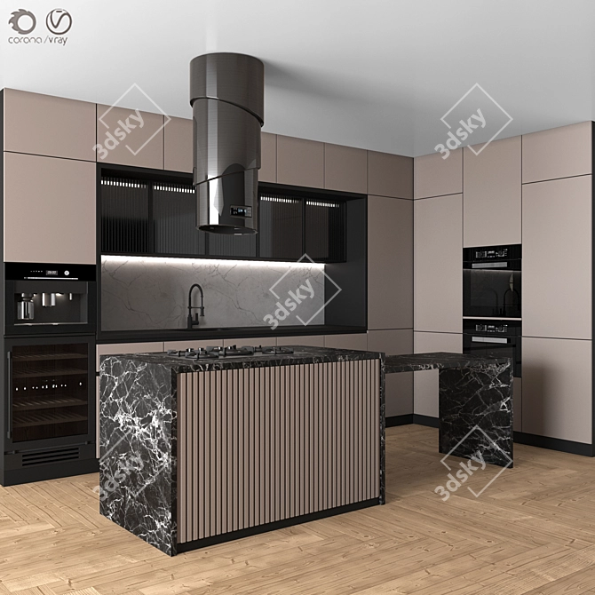 Modern Corner Kitchen - Complete with Luxury Appliances 3D model image 1