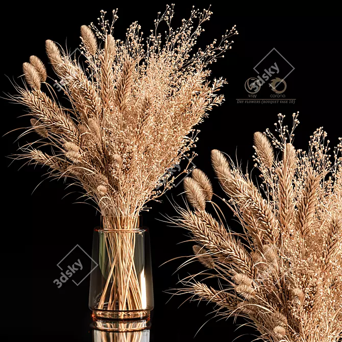 Elegant Dry Flower Bouquet Vase 3D model image 1