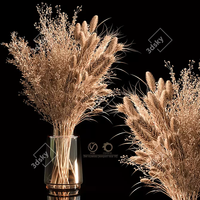 Elegant Dry Flower Bouquet Vase 3D model image 2