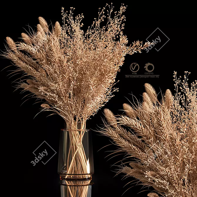 Elegant Dry Flower Bouquet Vase 3D model image 3