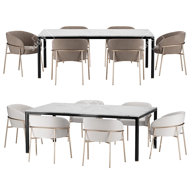 Modern Dining Set with Rimo Chair 3D model image 1