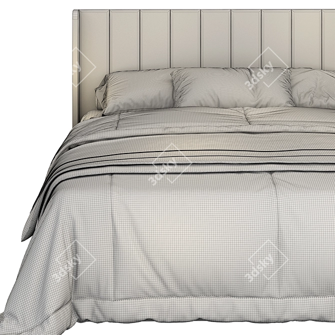 Elegant Striped Wingback Bed 3D model image 4