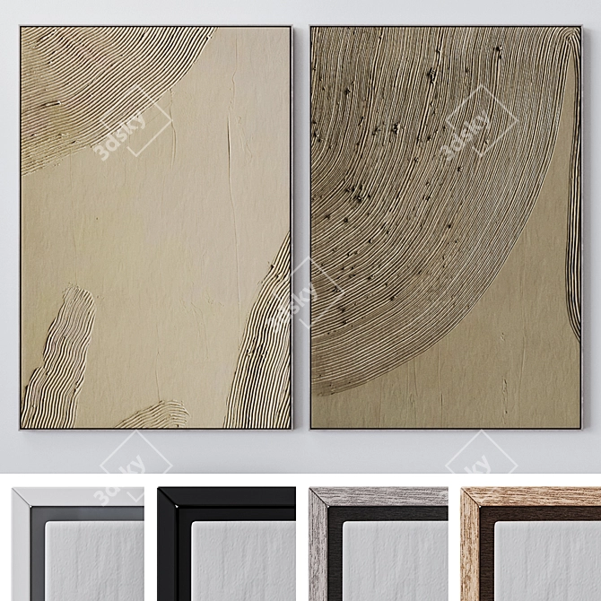 Large Wall Paintings Set: 4 Frames, Multiple Colors, High-Quality Textures 3D model image 1