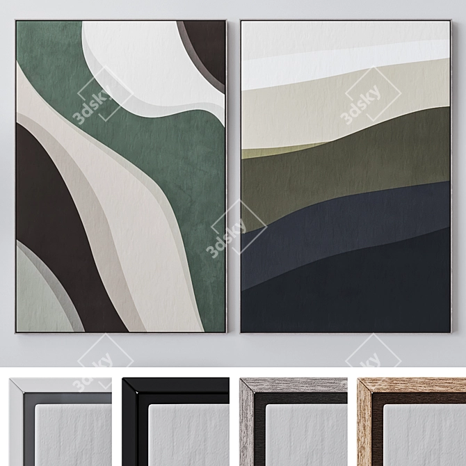 Large Wall Paintings Set 1813 | 4 Frame Colors, High-Quality Textures 3D model image 1