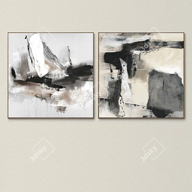 Plaster Square Photo Frames - Set of 2, Abstract Paintings 3D model image 3