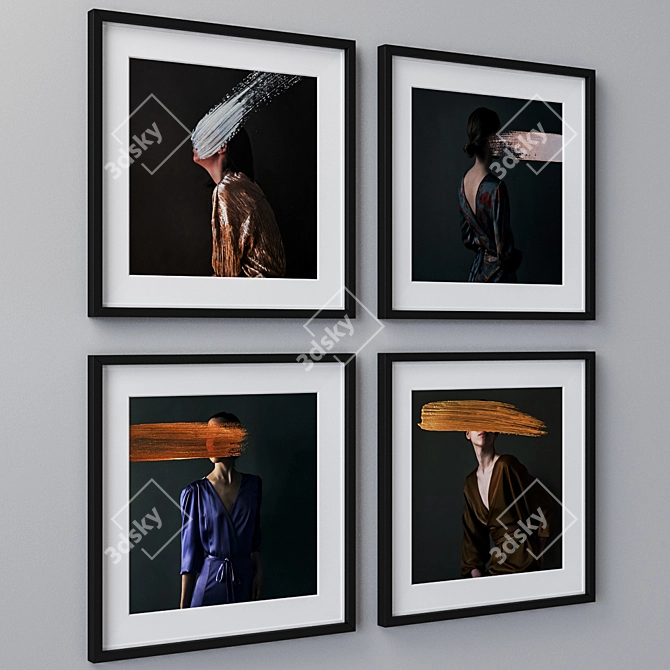 Elegant Set of Framed Wall Paintings 3D model image 2