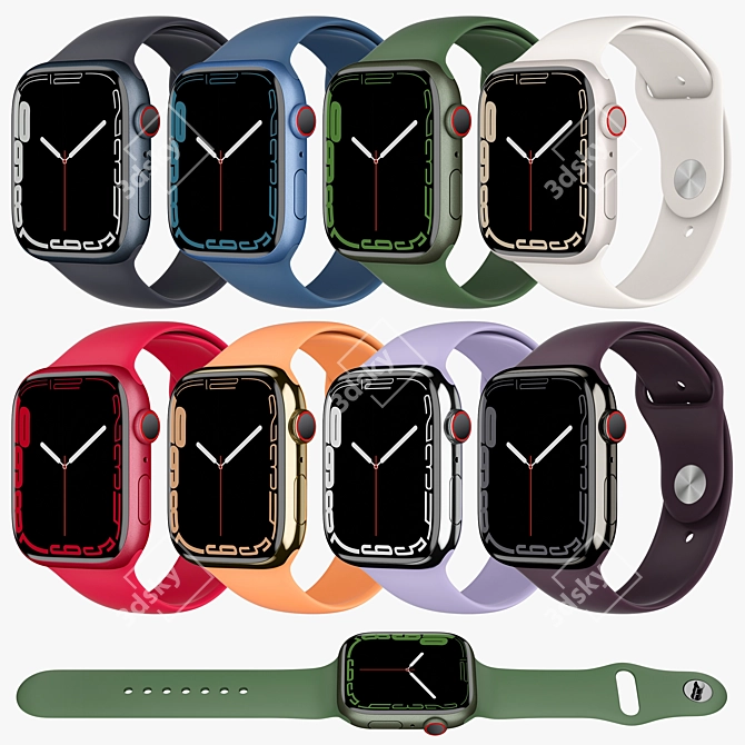 Sleek Apple Watch 7: Colors Galore! 3D model image 1