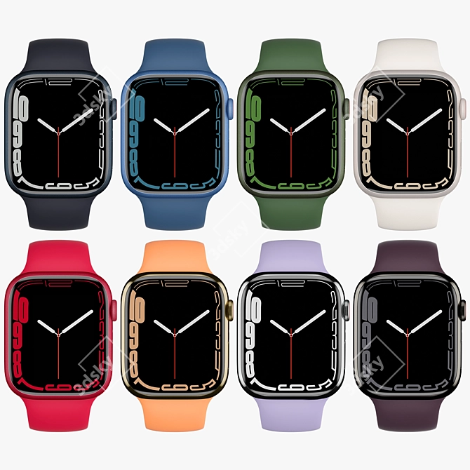 Sleek Apple Watch 7: Colors Galore! 3D model image 2