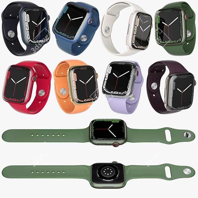 Sleek Apple Watch 7: Colors Galore! 3D model image 3