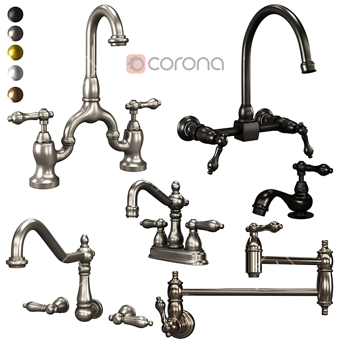 Kingston Heritage Faucets Set 3D model image 1