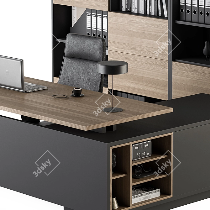 Modern Wood and Black Manager Desk 3D model image 3