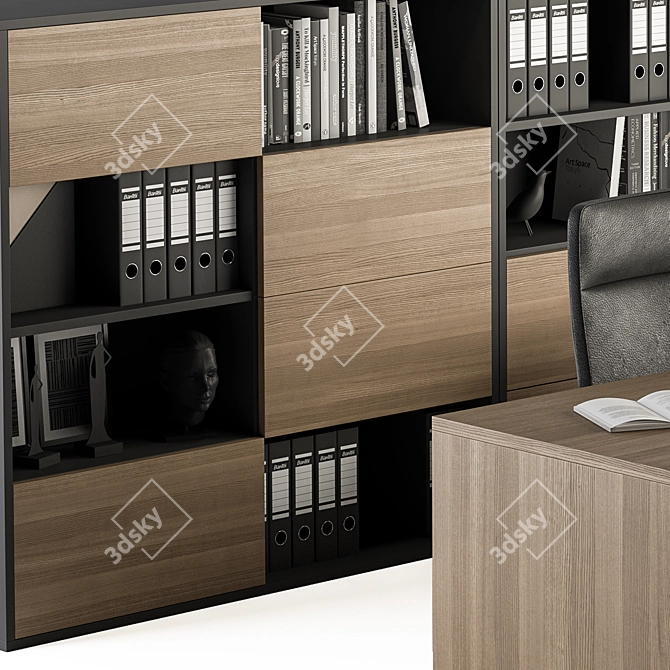 Modern Wood and Black Manager Desk 3D model image 4