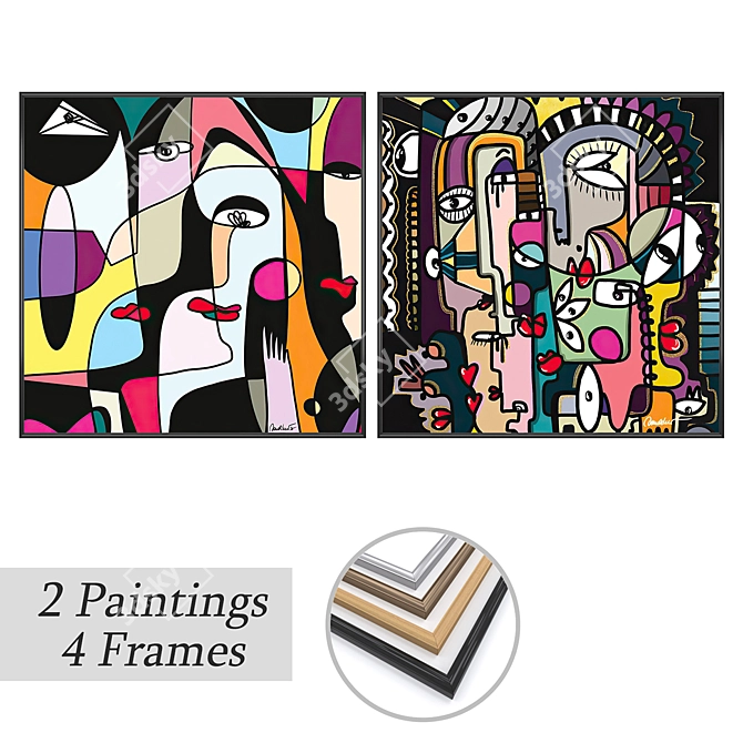 Art Set: 2 Paintings with 4 Frame Options 3D model image 1