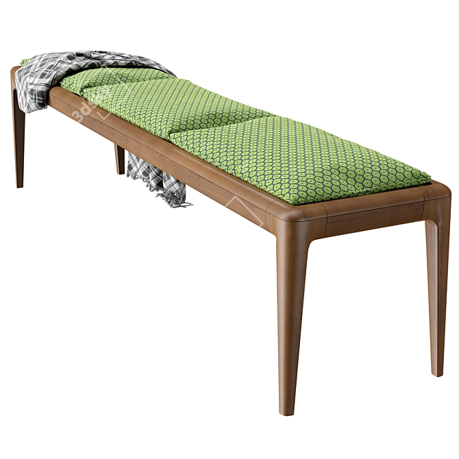 Elegant Oak Bench with Cushion 3D model image 3