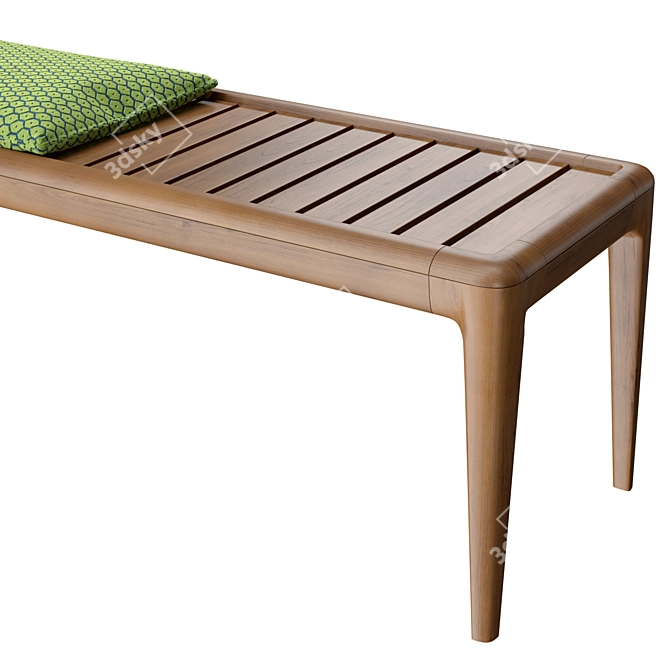 Elegant Oak Bench with Cushion 3D model image 4