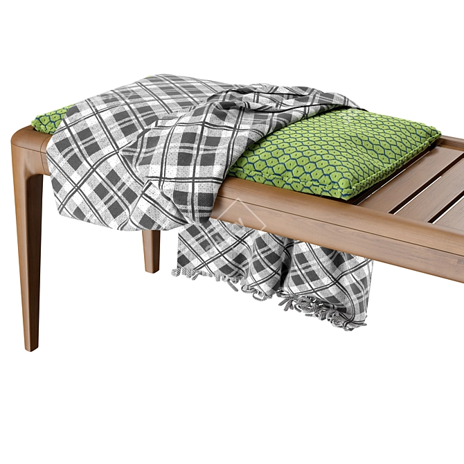 Elegant Oak Bench with Cushion 3D model image 5