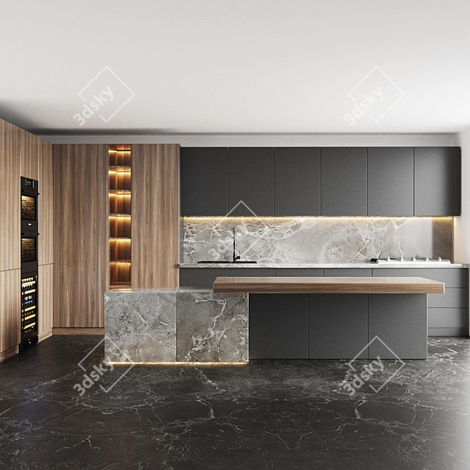 Modern Kitchen Island with Premium Appliances 3D model image 2