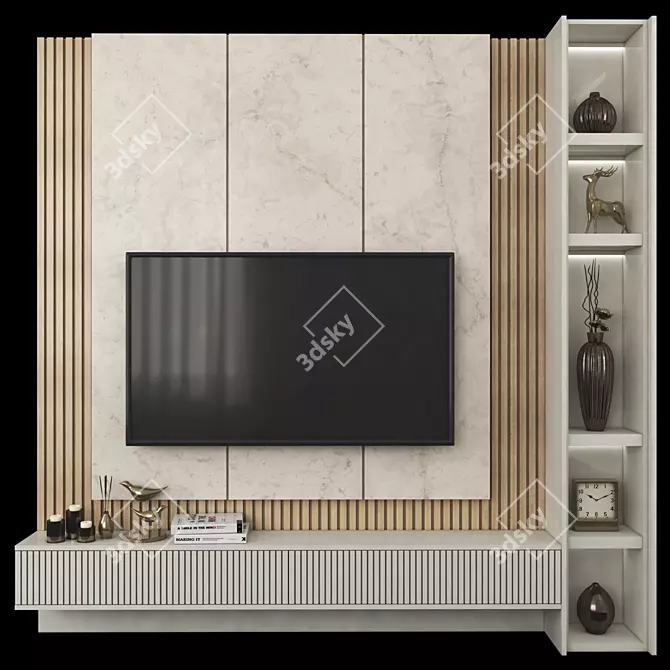 Modern TV Wall Set with 65" TV 3D model image 1