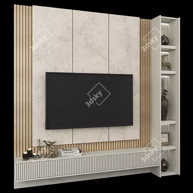 Modern TV Wall Set with 65" TV 3D model image 3