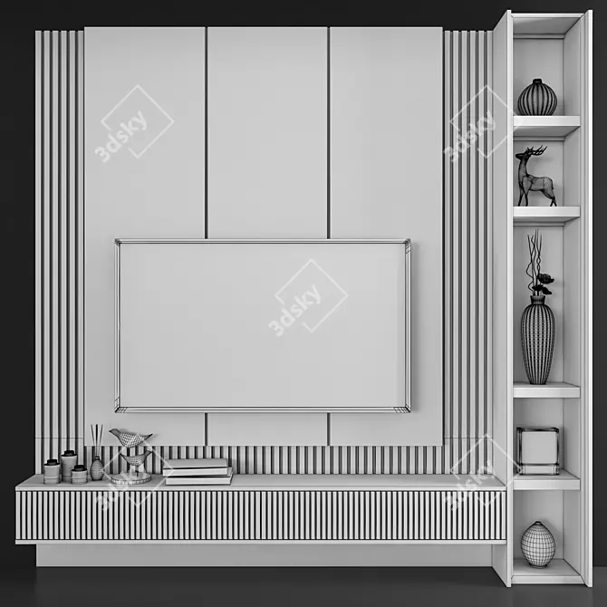 Modern TV Wall Set with 65" TV 3D model image 4