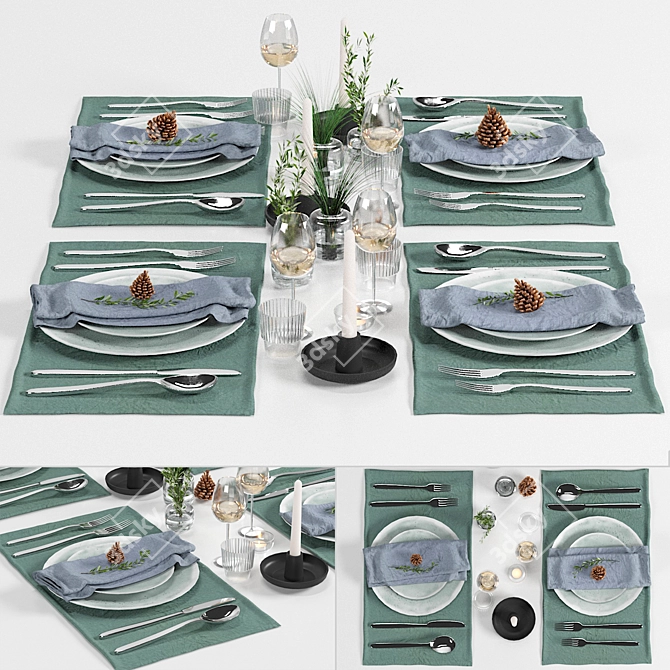 Natural Elegance: Olive & Cone Table Set 3D model image 5