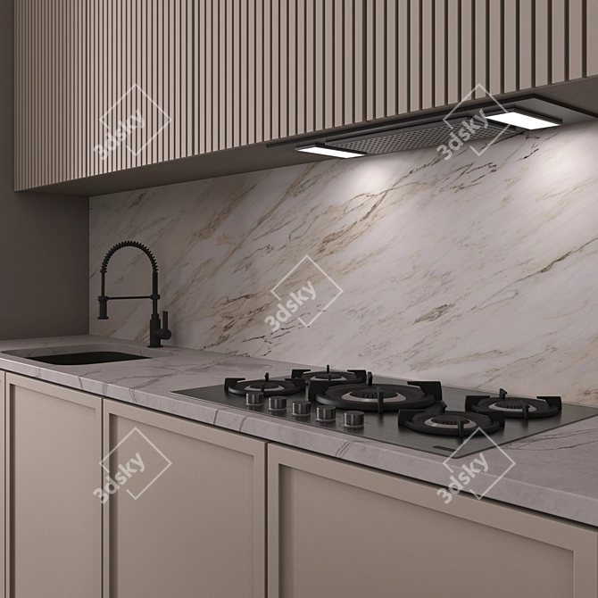 Modern Corner Kitchen with Appliances 3D model image 2