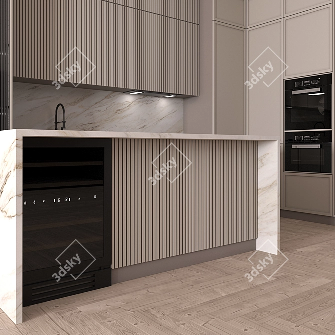 Modern Corner Kitchen with Appliances 3D model image 3