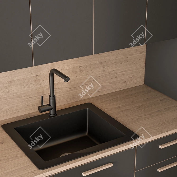 Sleek Black Wood Kitchen Cabinets 3D model image 3