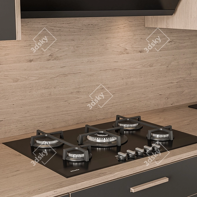 Sleek Black Wood Kitchen Cabinets 3D model image 4