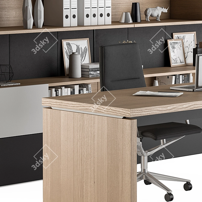 Wood and Black Manager Desk 3D model image 4