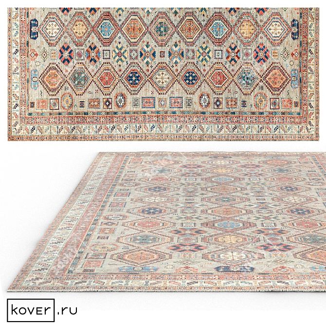 Art de Vivre: KAZAK ROYAL Gray-IVR Wool Carpet 3D model image 1