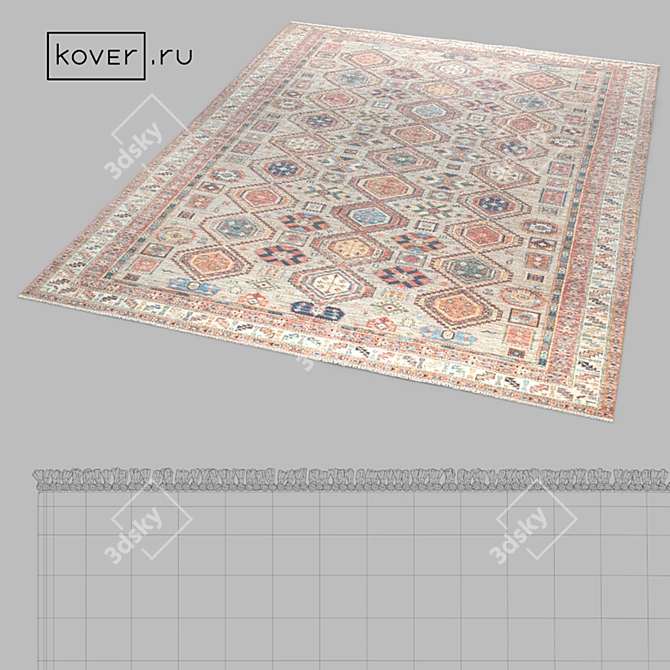 Art de Vivre: KAZAK ROYAL Gray-IVR Wool Carpet 3D model image 2